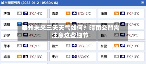  泰州未来三天天气如何？晴雨交替需注意这些细节