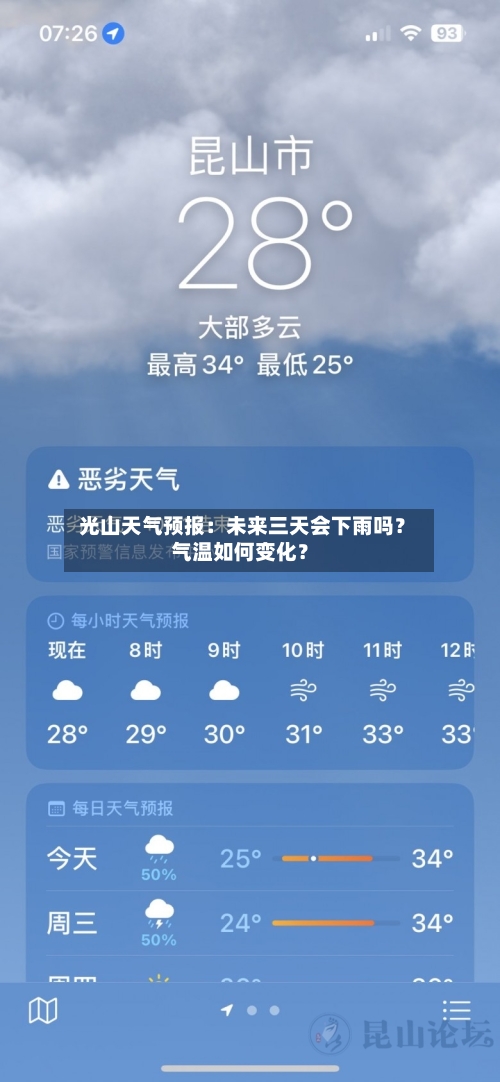 光山天气预报：未来三天会下雨吗？气温如何变化？
